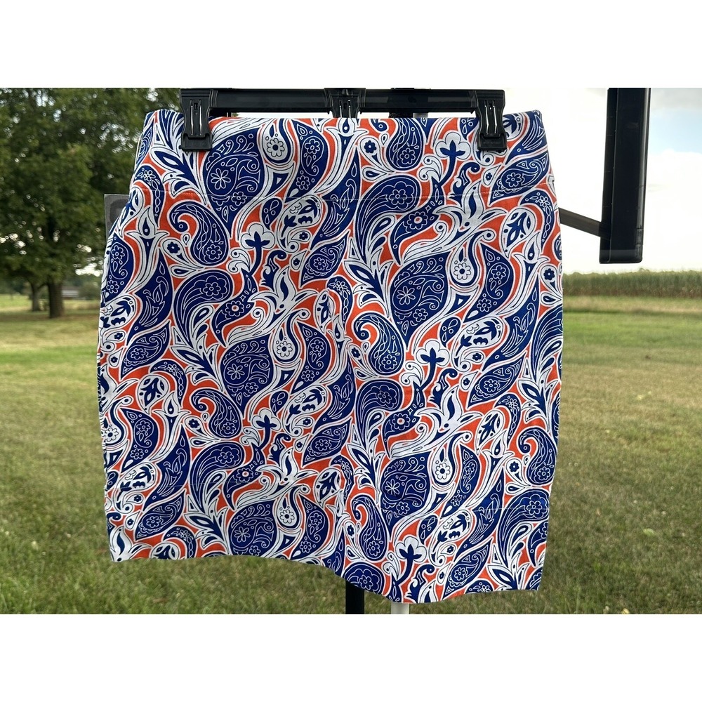 Pennington & Bailes Womens Blue Orange Paisley Cotton Mini Skirt Size 4